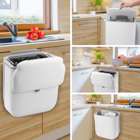 Poubelle Suspendue Cuisine avec Couvercle, Petite Poubelle Murale Pliable 10L pour Cuisine Salle de Bain Chambre Portes Bureau Voiture Camping (Blanc) (1/5)