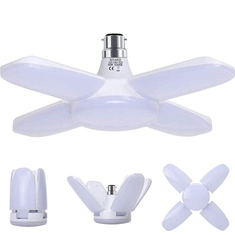 1 Lampe LED B22 60W 6800Lm Blanc Froid 4 Panneaux Ajustables Pour Garage Entrepôt (1/5)