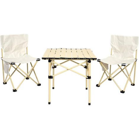 Ensemble Table & Chaise de Camping "Athéna" 53cm Beige (1/5)