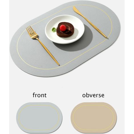 Set de table bicolore en cuir PU antidérapant, isolant thermique et imperméable, gris clair (1/5)