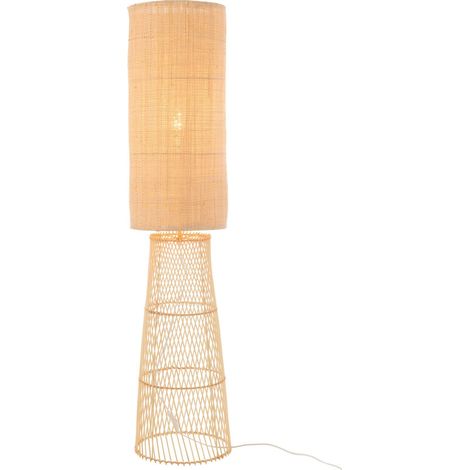 Lampe sur pied en lin et bambou naturel ambiance chaleureuse - Naturel lin et bambou clair (1/5)