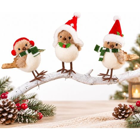 3 Pièces, Figurines D’Oiseaux de Noël, Jardin et Maison Festive D’Hiver et de Fête, pour Extérieur, Bureau, Fêtes (1/5)