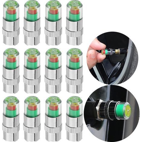 12 pièces indicateur de capteur de couvercle de tige de valve de moniteur de pression de pneu de voiture, couvercle de tige de valve de pneu de moniteur de pression de 2,4 bars 36PSI avec ala (1/4)