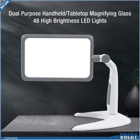 Ashata Loupe de lecture Loupe avec support de lumière 48 LED, loupe rotative 2,5X à 3 couleurs réglables manutention elingue Blanc (1/5)