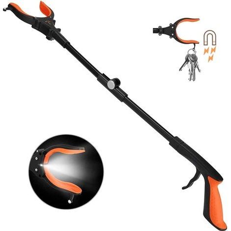 80cm Pince de Ramassage Pliable avec Phare, Ramasseur de Déchets de Jardin Extensible de 32 Pouces, 90° Tête rotative, Mâchoire Antidérapante, Tuyaux en Aluminium, Poignée en Caoutchouc Confortable (1/4)
