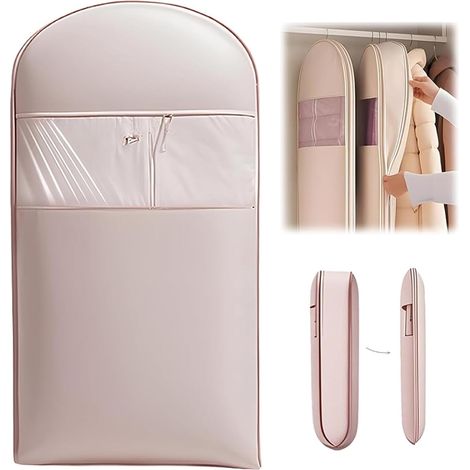 Sacs de Rangement sous Vide Suspendus pour vêtements, Housse sous Vide pour costumes, manteaux, vestes, organisateur de placard Sacs à Suspendre (Rose, M) (1/5)