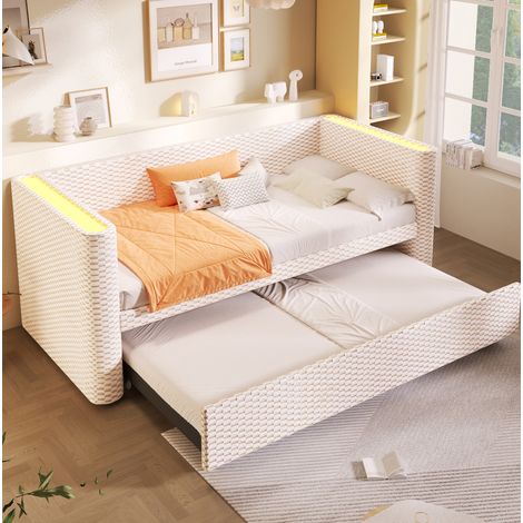 letto singolo 90x200 estraibile LED velluto HAVRYA (1/5)
