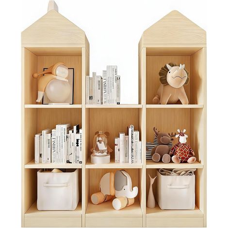 Bibliotheque enfant forme de chateau bois naturel 90x30x90 cm (1/5)
