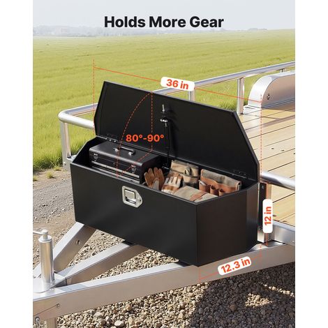 Boîte à Outils pour Remorque 91,4x31,4x30,5 cm, Coffre de Timon ou Flèche de Remorque en Acier, pour Rangement Pick-up Caravane Véh…