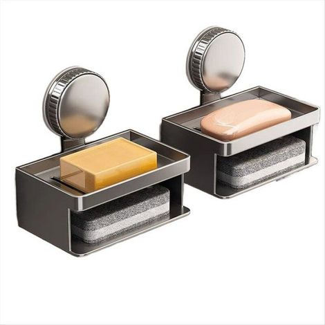 2 Boîte à savon,Ventouse,Aluminium,Égouttoir,Salle de bain (1/5)