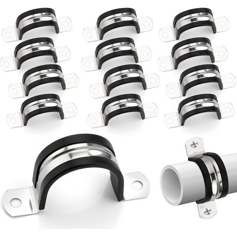 Lot de 10 colliers de serrage muraux en forme de U - Diamètre : 42 mm - En acier inoxydable 304 - Avec caoutchouc - Deux trous de fixation - Pour tuyaux d'eau, tuyaux de gaz, câbles (1/5)