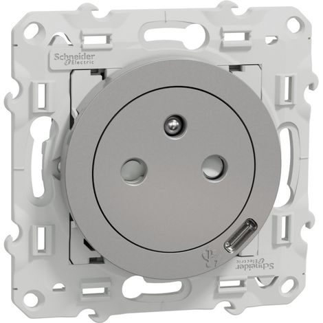 Schneider Electric – Prise de courant affleurante 2P+T avec USB Type-C – Aluminium – Raccordement facile et sécurisé – Design hygiénique (1/4)
