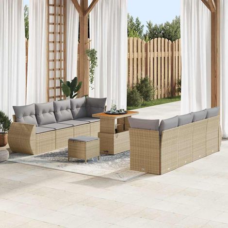 Gartensofa-set mit Kissen mit Speicher 11 pcs Beige Poly-Rattan (1/5)