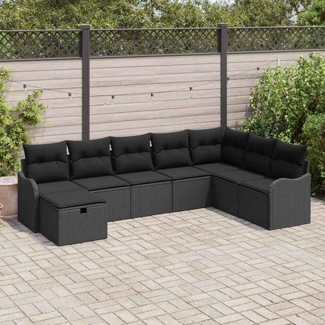 Set Divano da Giardino con cuscino 8 pcs Nero Poly Rattan vidaXL (1/5)