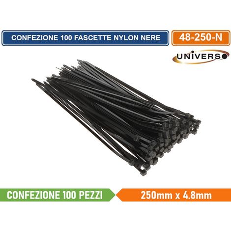CONFEZIONE 100 PEZZI FASCETTE SERRACAVO AUTOBLOCCANTI IN NYLON NERO 4.8mm X 250mm (1/2)