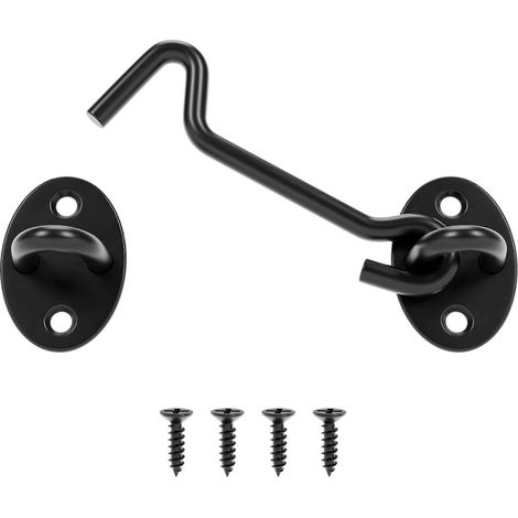Robuster 10 cm (4 Zoll) Haken- und Ösenriegel, schwarzes Metall-Schiebetürschloss für Zäune, Gartenhäuser und Tore (1/5)