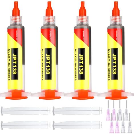 4 Pack Sn42 Bi58 Electronic Solder Paste Syringe, Melting Point 138, Low Temperature, No-Clean Solder Paste, Suitable for Soldering BGA IC Electronic Components (1/5)