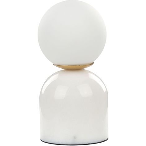 Lampe de Chevet sur Pied Moderne Abat-jour Rond de Verre Simple et Base en Marbre Blanc Kiwi (1/5)