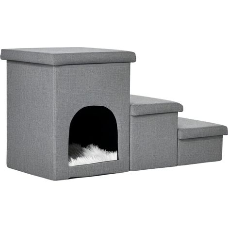 Beyamis Treppe für Hunde und Katzen, max. 10 kg, mit 3 Stufen, Hundehütte und verstecktem Stauraum, 73,5 x 33 x 40,5 cm, grau