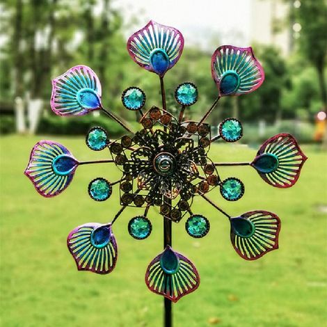3D Pfau Windrad Edelstahl – Garten Windspiel Skulptur (1/5)