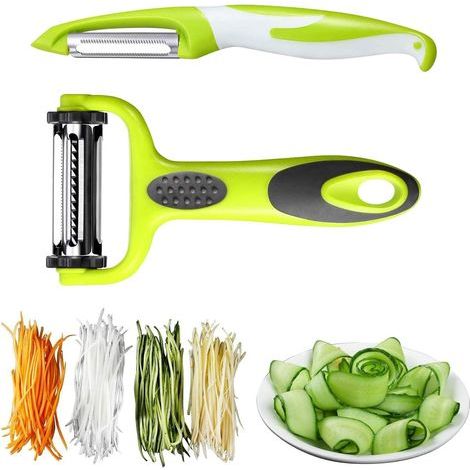 2-Piece Multifunctional Peeler Set - Vegetable Peeler, Straight Peeler and Spaghetti Peeler - Stainless Steel, Green, Black, White (1/5)