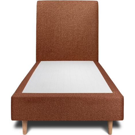 Lit 90x200cm avec tête de lit tapissier bouclette et sommier tapissier terracotta - Hauteur totale : 35cm (1/4)