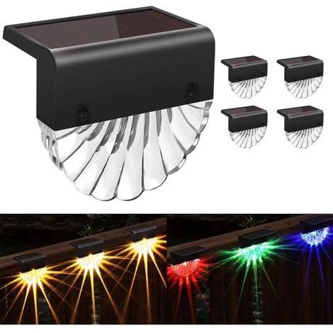 Lot de 4 lampes solaires d'extérieur étanches pour clôtures de terrasse, escaliers, poteaux d'allée, porche, allée, cour, jardin Blanc chaud/LED (1/4)
