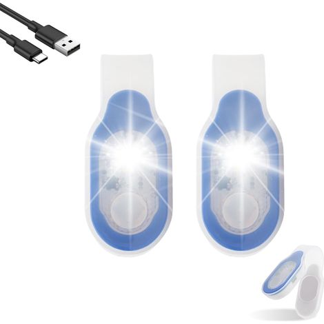 Lot de 2 lampes LED à clip rechargeables par USB - Veilleuse à clip sur lampe de poche - Magnétique - 3 modes - Accessoire de soins pour infirmière de nuit, course, jogging, camping