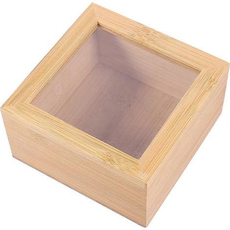 Boîte de rangement carrée en bois avec couvercle, idéale pour ranger divers petits objets sur un bureau.-12X12X6CM (1/4)