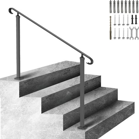 Garde-Corps Rampe Escalier Main Courante en Fer Forgé Balustrade Rambarde 3 Marches Réglable 48 cm Angle 0-52,8° pour Sécurité des Escaliers et Marches Jardin Entrée Portail 140x13,2x97,4 cm (1/5)