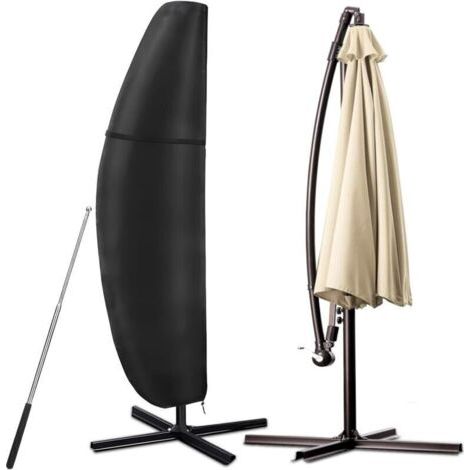 BARKBUSTERS Housse Parasol Déporté , Housse de Protection en Tissu Oxford , Coupe-Vent , Anti-UV , Résistante aux déchirures avec Fermeture Éclair et Tige Télescopique (280x30/80/50cm)- Noir (1/4)
