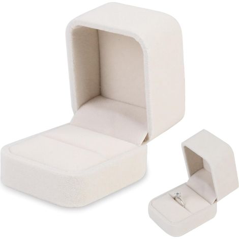 Boîte Bague - 1 Unité - Velours Blanc Crème - Rangement Sécurisé - Fiançailles Mariage - 52x60x45 mm (1/5)