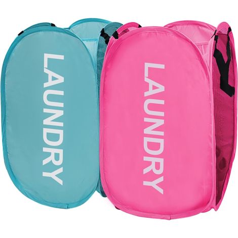 Panier À Linge Pliable - Filet Respirant - 70 L - Poignées Renforcées - Poche Latérale - Pour Chambre À Coucher Dormitoire Camping Voyage - 2 Pièces (1/5)