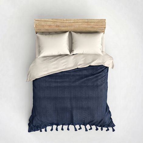 Baumwoll-Tagesdecke aus recycelter Baumwolle 200x220 cm Berlino - Navy (1/2)