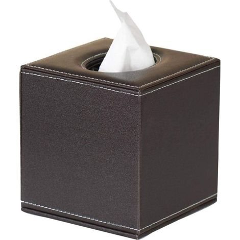 Caja de pañuelos cúbica de cuero marrón de 13,5 x 13,5 x 13,5 cm: elegante dispensador para fregadero y lavabo.
