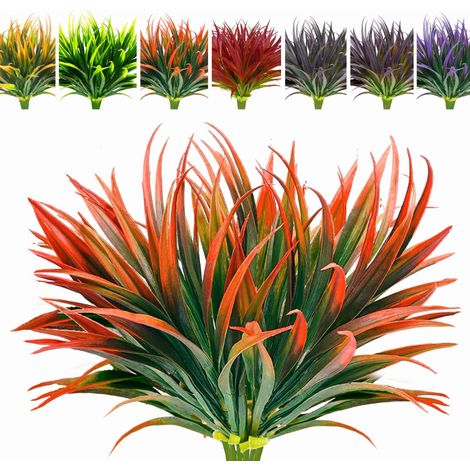 Lot de 8 plantes artificielles d'extérieur résistantes aux UV — Hautes herbes, fleurs tropicales et arbustes artificiels pour jardinières de printemps, d'été et d'automne-rouge