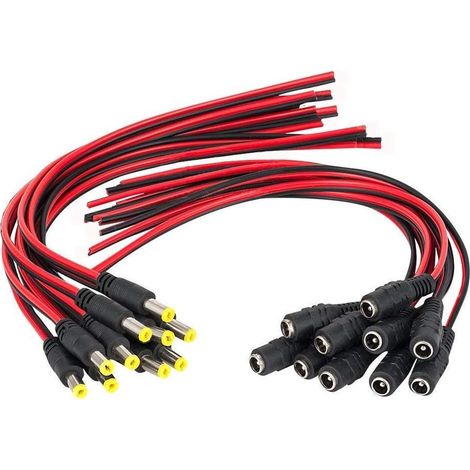DC Alimentation Queue de Cochon,12V 5A Câble d'alimentation Connecteur,18AWG DC Alimentation Fiche,pour Vidéo Surveiller CCTV Caméra Câble LED Strip Light,2,1x5,5mm (1/5)