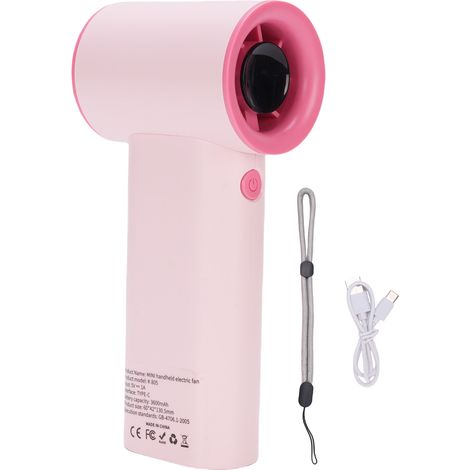 Portable Handheld Fan High Speed Stepless Adjustable Digital Display USB Rechargeable Quiet Small Pocket Fan for Travel Camping Pink (1/5)