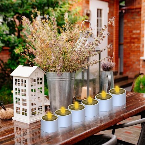 Lot de 6 bougies solaires réutilisables, étanches à l'eau chaude, vacillantes, rechargeables, pour extérieur, jardin, fête, balcon, mariage, festival (1/2)