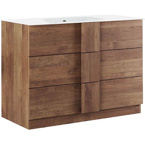 Meuble Vasque 101cm 3 tiroirs aspect bois finition Mercure - ZEUS (1/4)