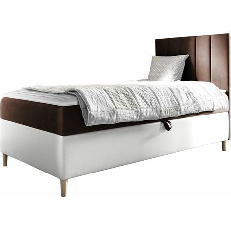 Cama continental Lucus VI, Soft 017 + Fresh 4, Individuales, Continental, 80x200, Cuero ecológico, Tapiz, Somieres, 82x208x115cm