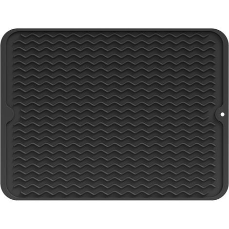Tapis d'égouttage - Silicone - Résistant à la chaleur - Antidérapant - Tapis de vaisselle - Tapis de séchage pour la cuisine - Noir - 30 x 40 cm - 1 pièce (1/5)