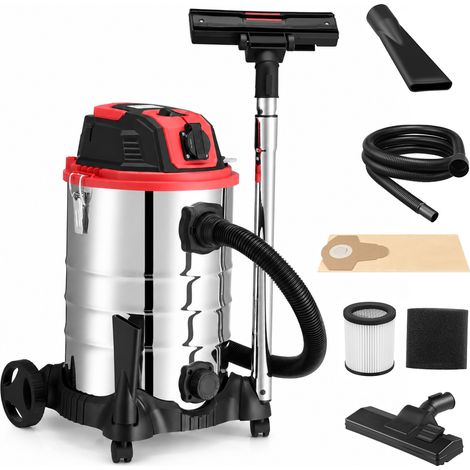 Aspiratore Solidi e Liquidi da 30 L 1200 W Acciaio con Filtro HEPA e Soffiante