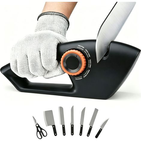 Aiguiseur de couteaux 5-en-1 – Affuteur pour inox et céramique – Poignée ergonomique-Aiguiseurs de couteaux manuels avec molette de réglage – Base antidérapante pour stabilité