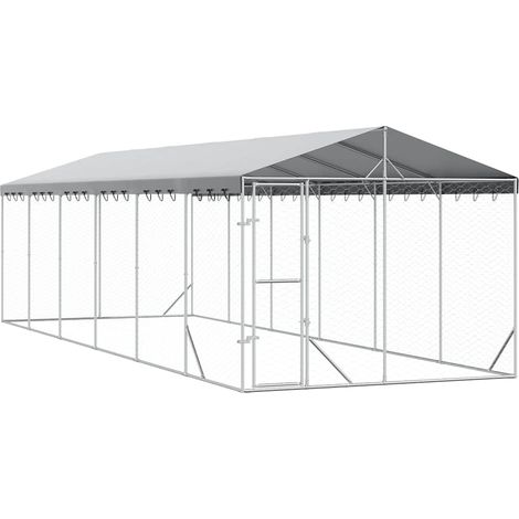 Maison Exclusive - Outdoor-Hundezwinger mit Dach Silbern 3x9x2,5m