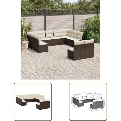 The Living Store 11-tlg. Garten-Sofagarnitur mit Kissen Braun Poly Rattan - Gartensofas - Outdoor Möbel - Gartenmöbelset - Lounge Set - Rattan Sofa