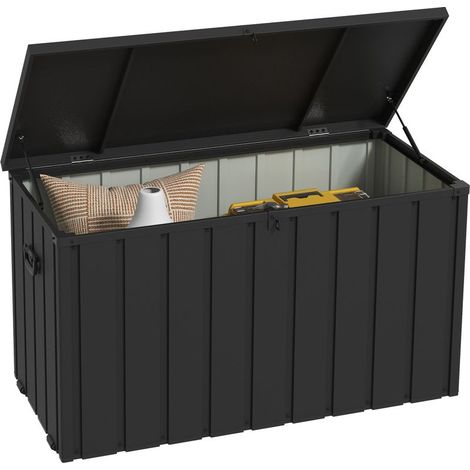 Coffre de rangement extérieur en acier avec 4 roues, 2 poignées et couvercle verrouillable, 125,5 x 61,5 x 70 cm, gris foncé (1/5)