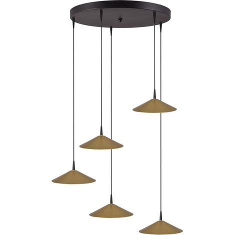 Lampe suspendue à 5 lumières Ceppo noir avec or Ø rond 22cm - 2152-05-02-50-5-22 (1/3)