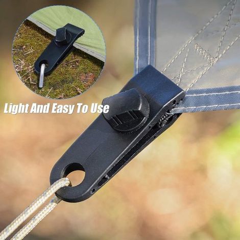 Paquete de 20 unidades, Clips para toldos, Clips de bloqueo resistentes, camping, toldos de caravanas, clips para cuerdas elásticas, Negro (1/5)