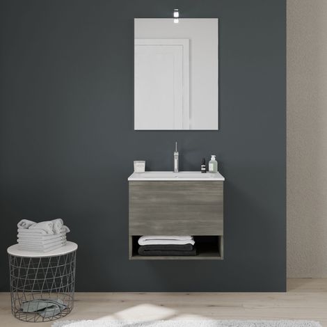 Badmöbel Hängend 60Cm, Schublade+Offenes Fach Dunkelgrau  Venezia (1/5)